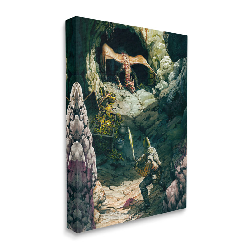 Dragon et chevalier, art mural sur toile par Ciruelo, H 40 po x l 30 po