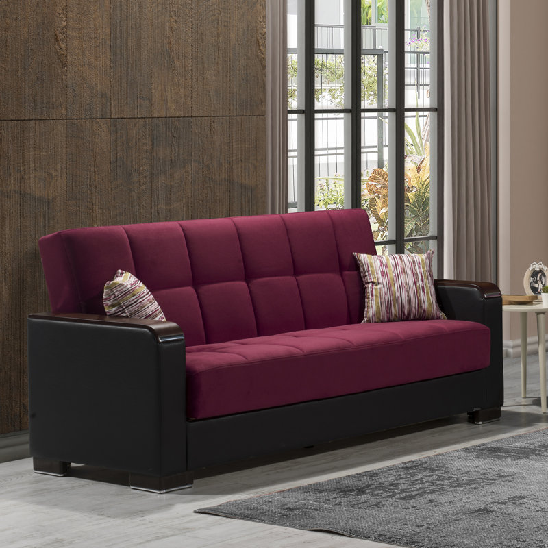 Annalease 89 in. Fabric 3-Seater Twin 3-in-1 Sleeper Sofa Bed with Storage, Microfiber Burgundy
