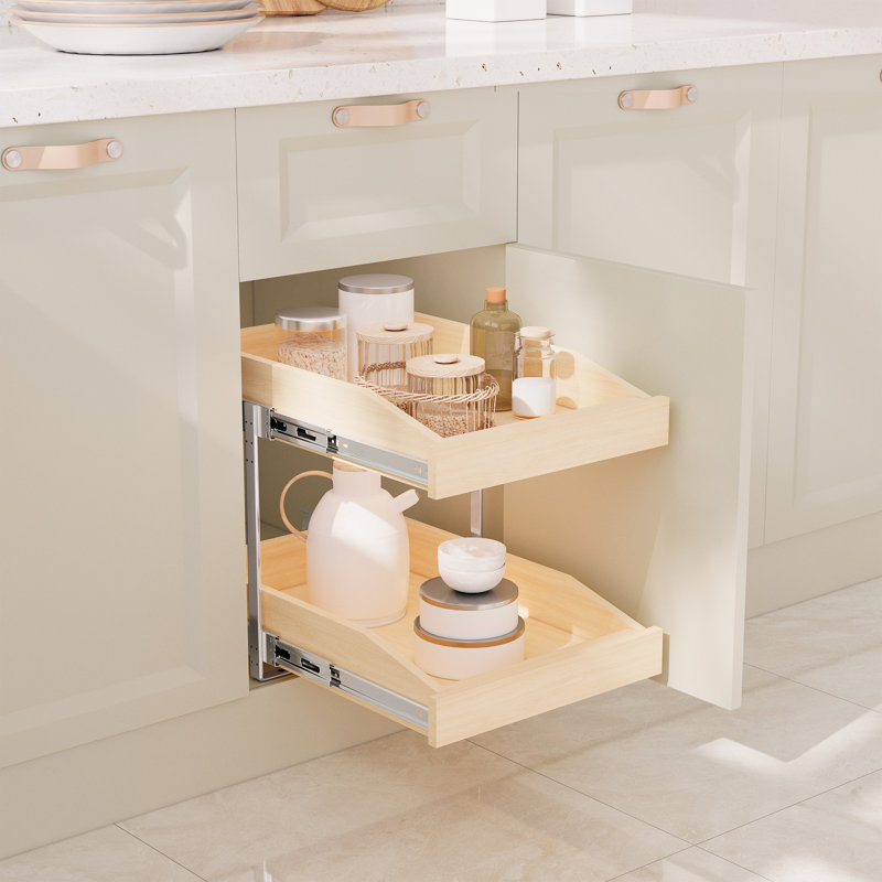 2-Tier Wood Cabinet Pull Out Shelf, 13.5"