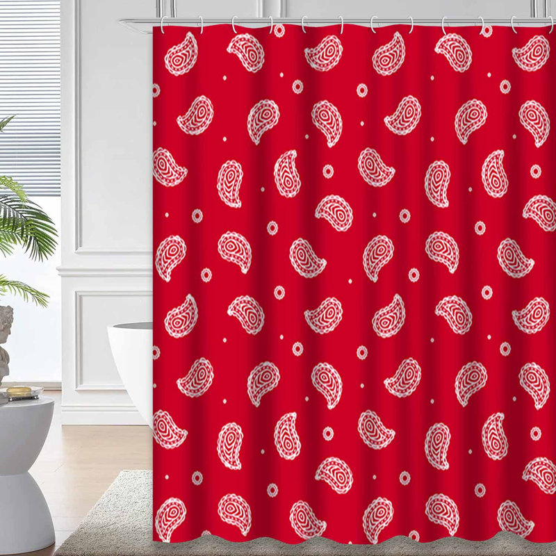 Rideau de douche rouge à motif cachemire traditionnel rouge avec 12 crochets, L 72 po x l 72 po