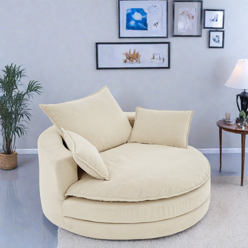 Fauteuil d'appoint pivotant à 360 ° avec coussins à deux couches et 3 coussins amovibles, Beige