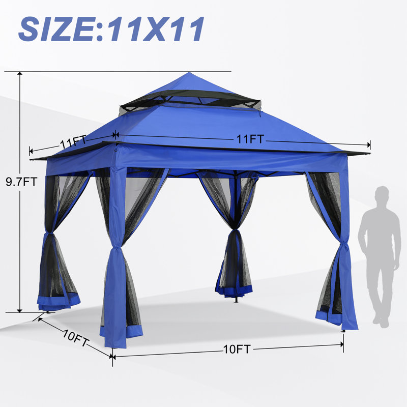 Steel Patio Gazebo, Beige, 116.4" H x 132" W x 132" D
