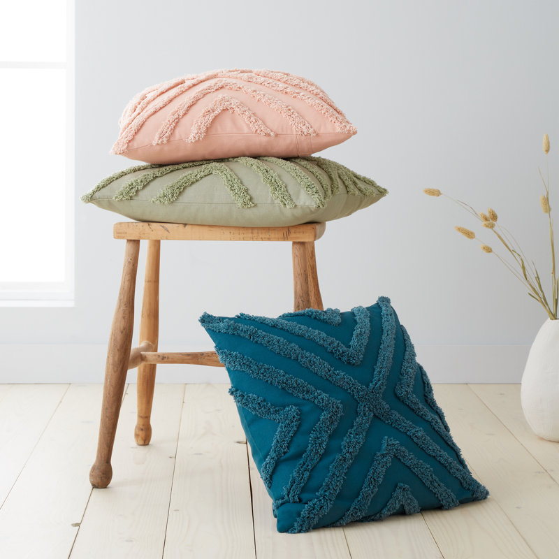 Diamond Tufted Geometric Cushion with Inner, Teal