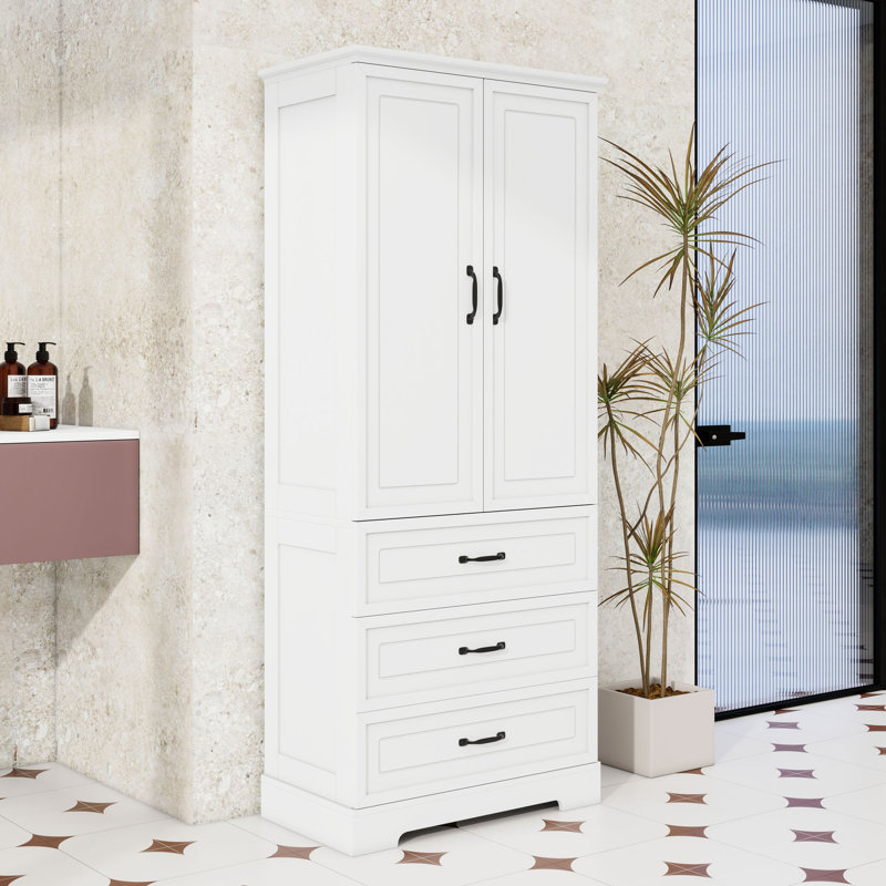 Armoire de rangement en bois avec deux portes, tiroirs et tablette réglable