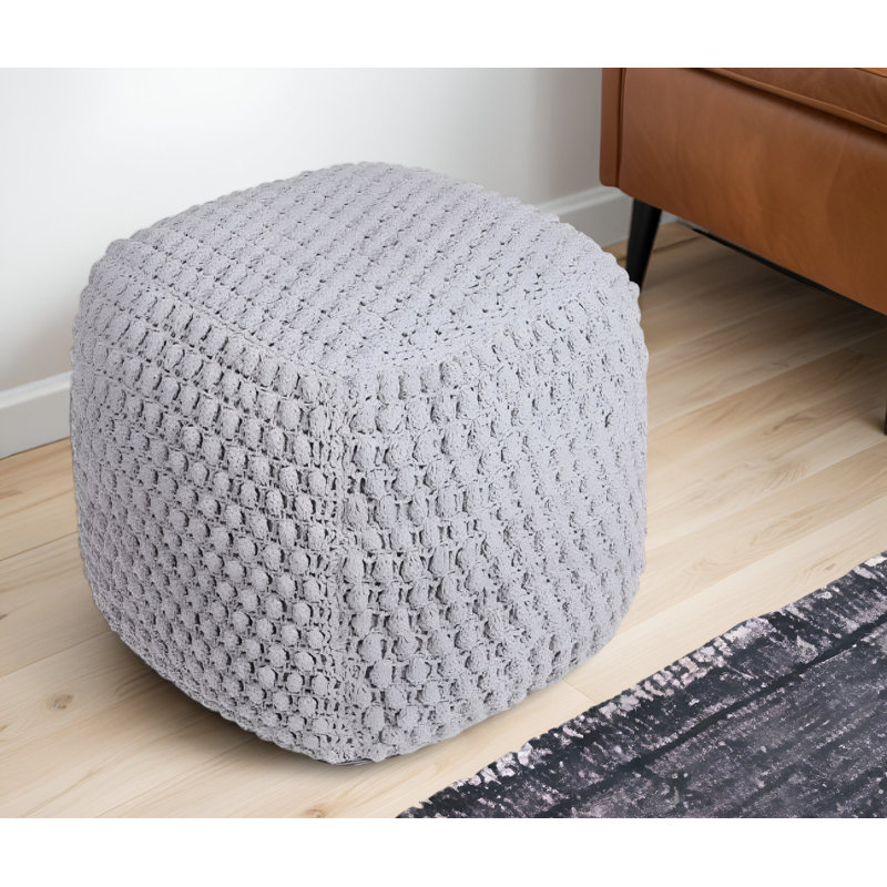 Aitana 18" Cotton Blend Pouf Ottoman, Light Gray Cotton Blend