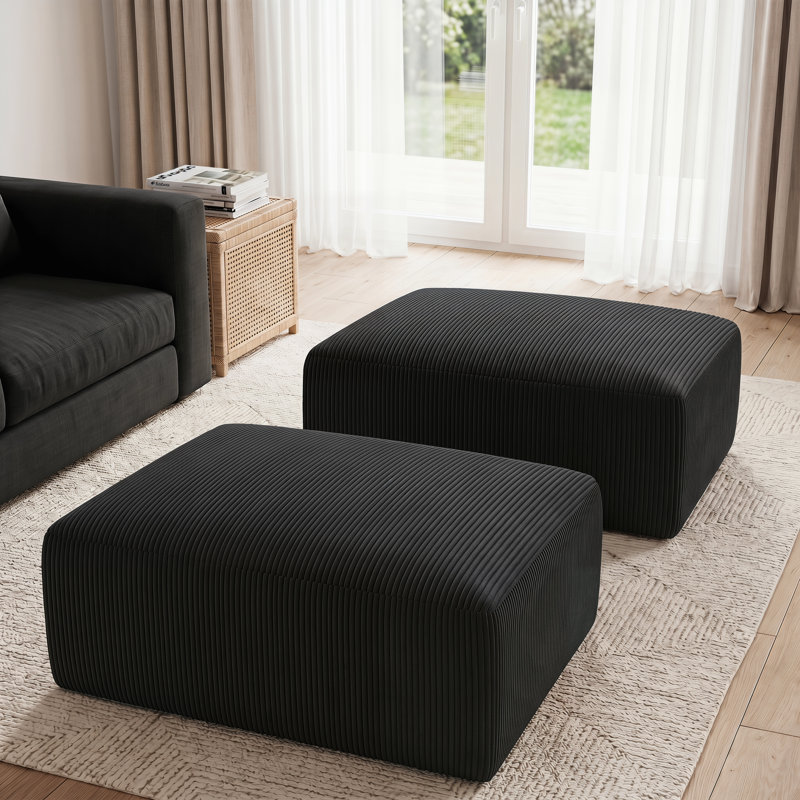 Repose-pieds carré en velours côtelé à compression 40 "pour canapé (ensemble de 2), Noir