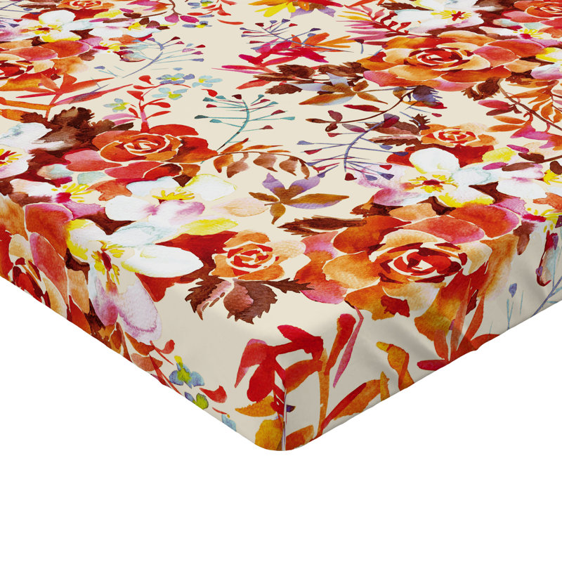 Drap-housse Ambesonne, Drap-housse très grand californien, Vermillon, corail foncé / floral