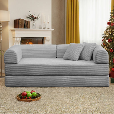 78" Compression Corduroy Queen Futon Convertible Sofa Bed with 2 Pillows, No Assembly Required