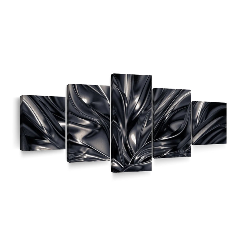Abstrait noir et argent - Toile tendue 5 pièces, H 12 po x l 29 po x P 1 po