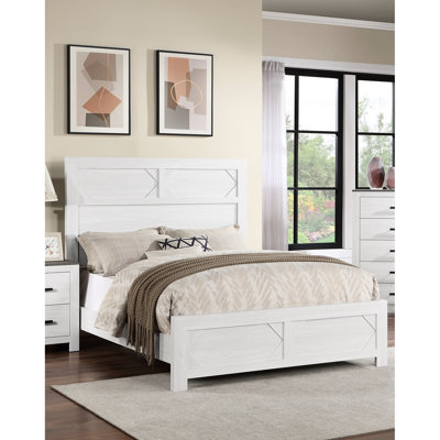 Très grand lit blanc pour tête de lit haute, panneau de particules, style contemporain pour décor de chambre à coucher, style transitionnel