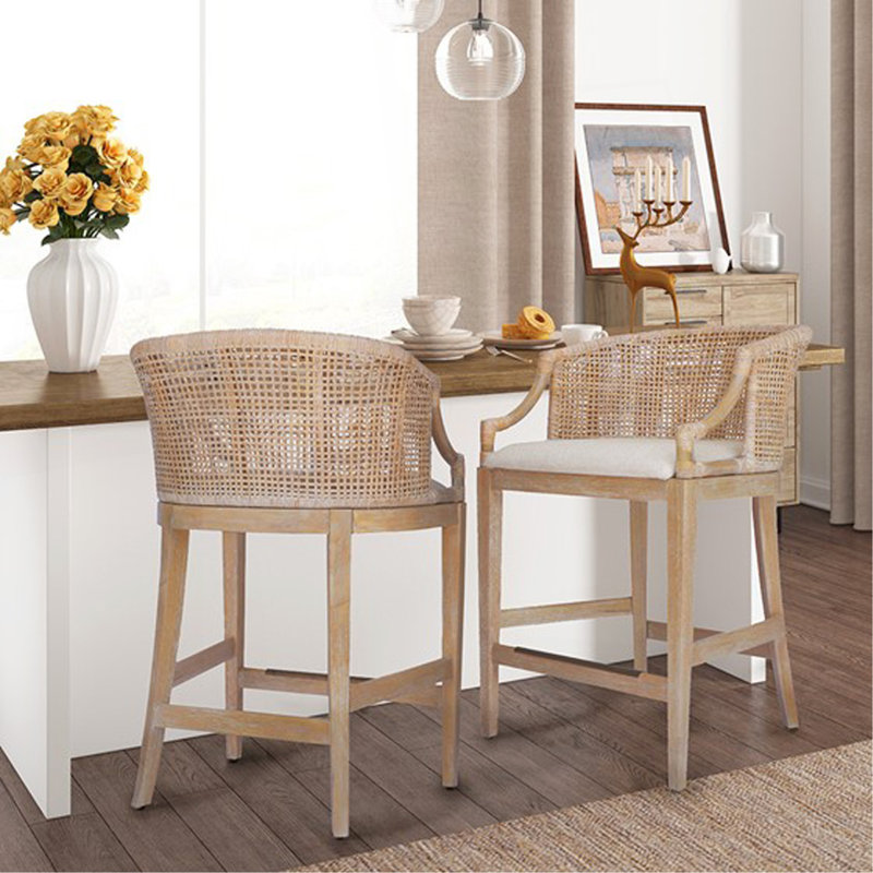 Tabouret de comptoir fabriqué à la main en rotin H 25 po
