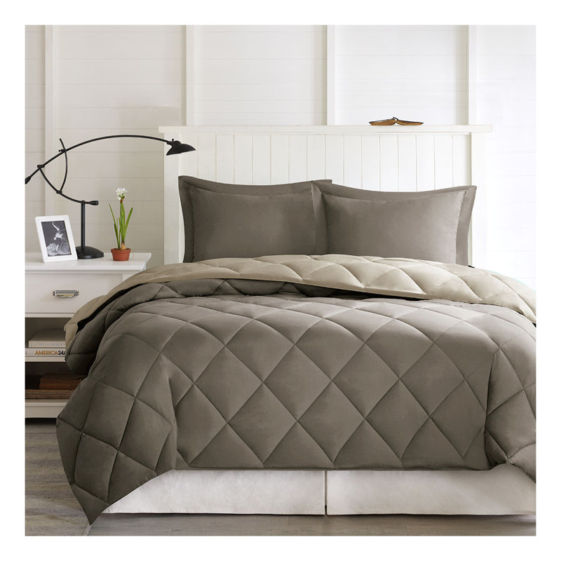 Ensemble d'édredon réversible en duvet synthétique brun / sable Twin / Twin XL 3M Scotchgard Diamond, Brun / Beige