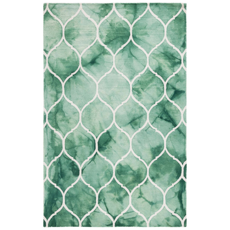 Coleman Hand Tufted Wool/Cotton Geometric Rug in Green/Ivory, Rectangle 5' x 8'