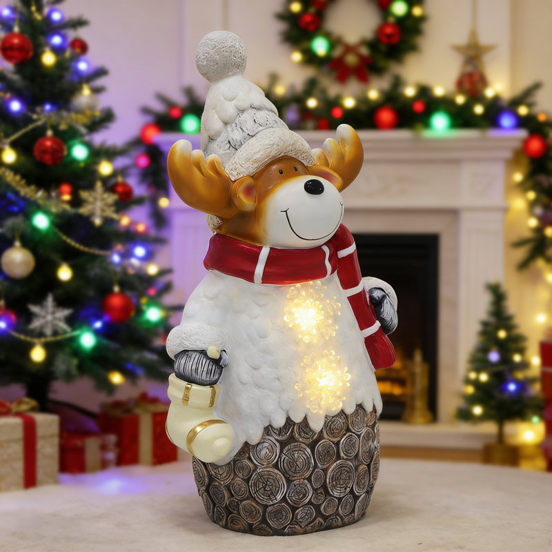Sculpture résine renne de Noël avec DEL