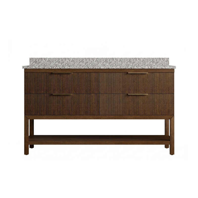 Bristowe Bathroom Vanity with Top, Silver Marin, 60, Rich Walnut