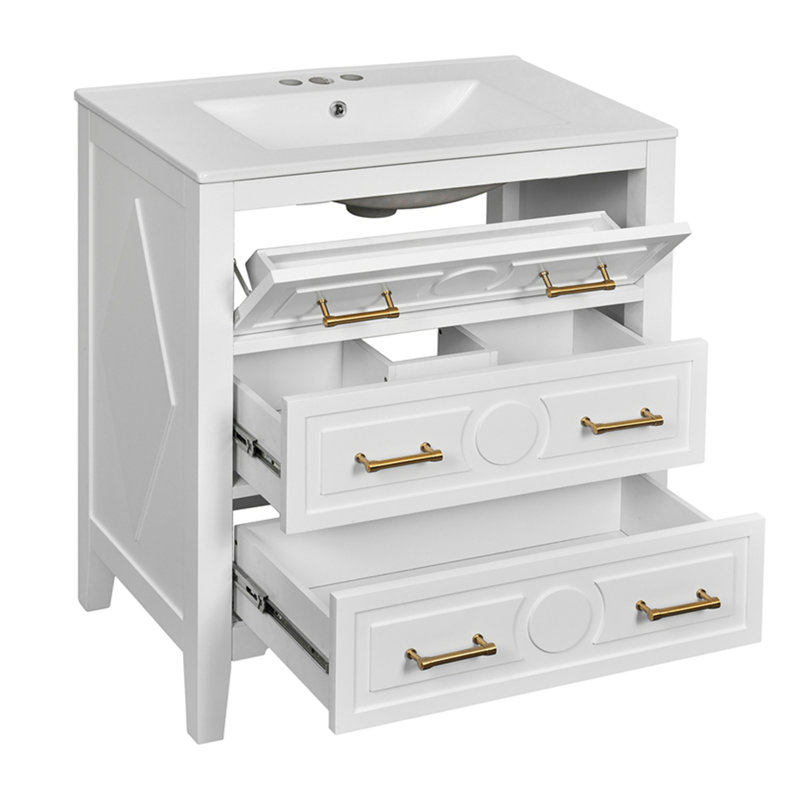 Ensemble de meuble-lavabo avec lavabo en céramique, Blanc