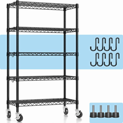 Metal Shelving Unit With Wheels, 5-Tier Wire Shelving