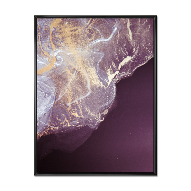 Art luxueux sur toile marbré de luxe mauve doré, H 36 po x l 24 po x P 1 po, Toile à cadre flottant noir