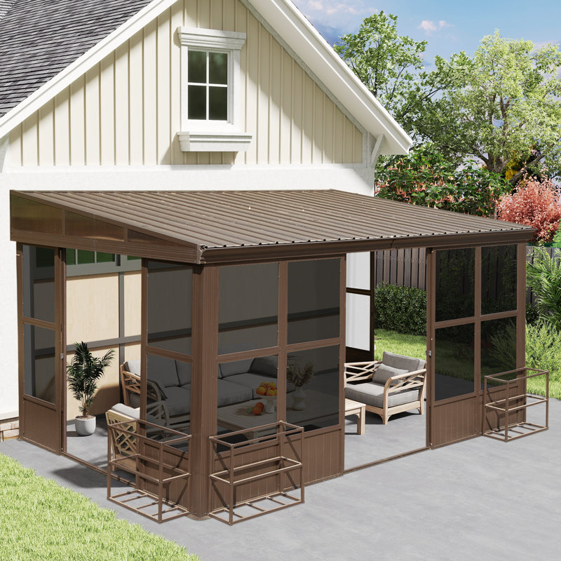 10 ft. x 14 ft. Wall Mounted Sunroom with Galvanized Steel Roof and Polycarbonate Panels