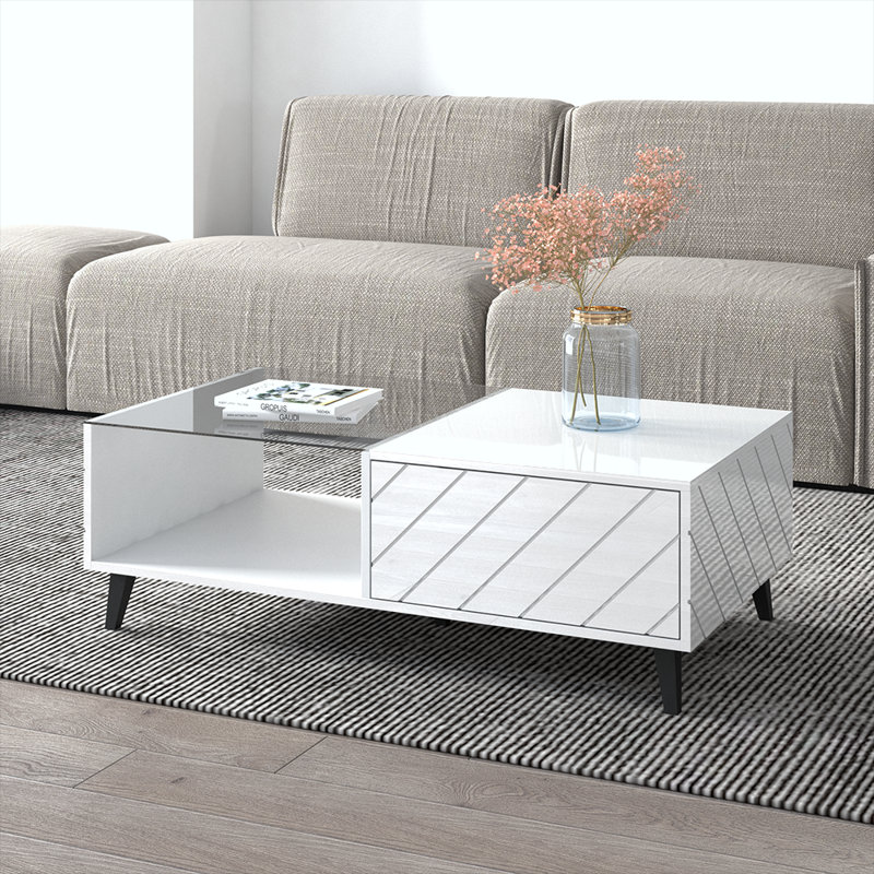 Table basse à 4 pieds avec rangement, Blanc