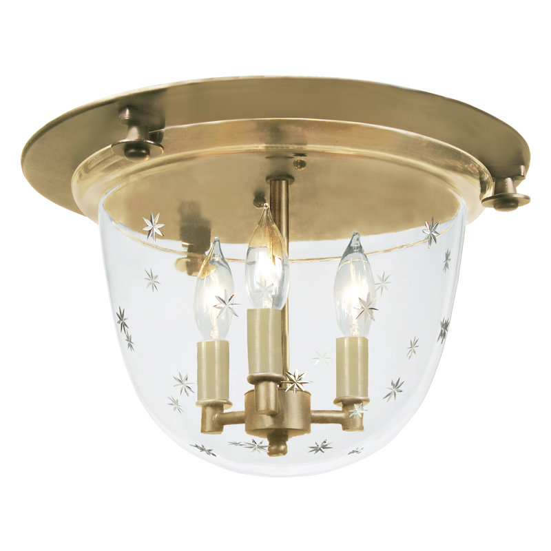 Juin Glass Flush Mount, Satin Brass