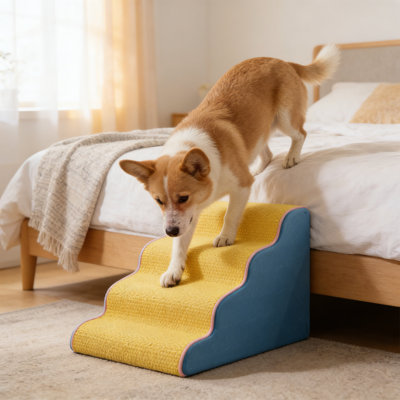 Escalier pour lit et canapé antidérapant pour animaux de compagnie, 22,05 po x 15,75 po x 13,78 po, bleu