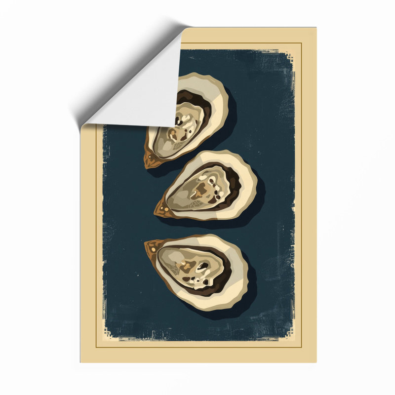 Three Oyster Shells Coastal - Framed Print, Unframed, A3 - 42.0 x 29.7 cm