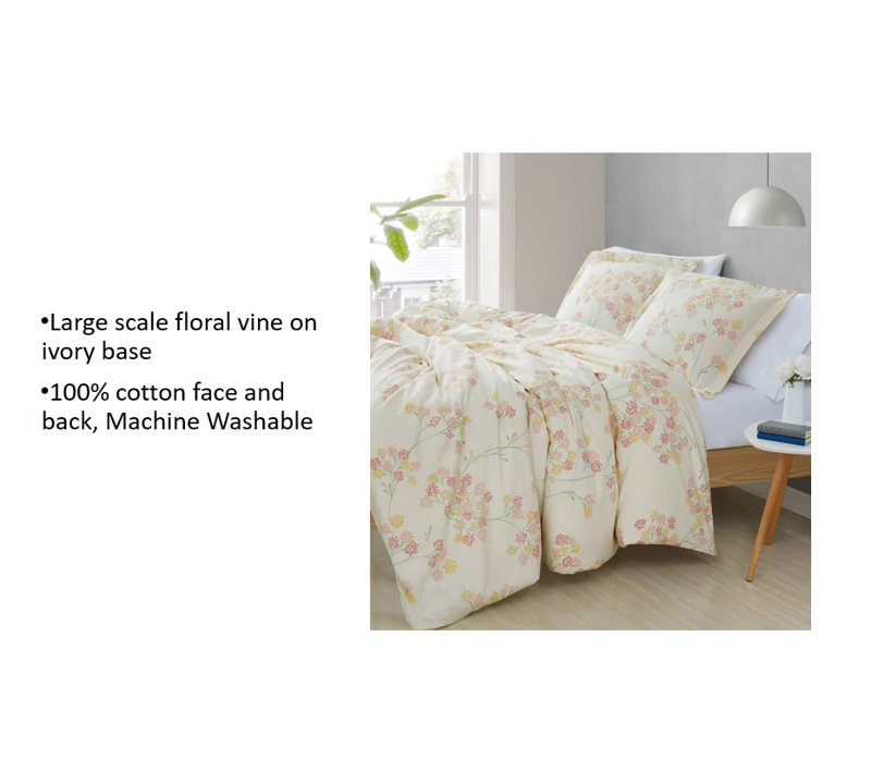 Ivory Cotton Floral Reversible Full Comforter Set