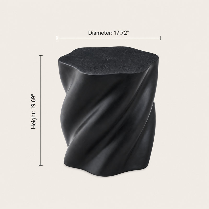 Table d'appoint en forme de pétale en fibre de verre noire - table d'appoint sculpturale 19,7 po avec base à racines torsadées et capacité de 300 lb