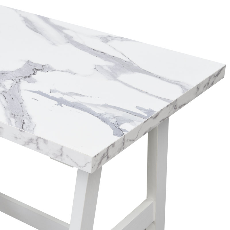 Saribek Reversible Computer Desk, White Faux Marble/White