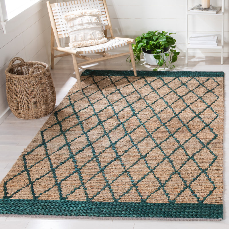 Natural Fiber Hand Loomed Jute/Cotton Geometric Rug in Tan, Rectangle 4' x 6'
