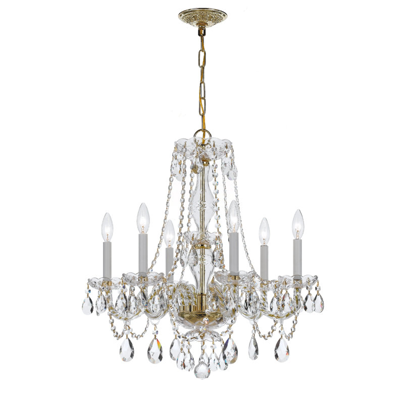 Bragg 6 - Light Glass Dimmable Classic / Traditional Chandelier, Hand Cut, Gold