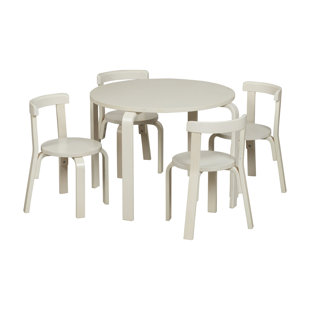 ECR4Kids Bentwood Round Table and Curved Back Chair Set, Kids Furniture, 5-Piece
