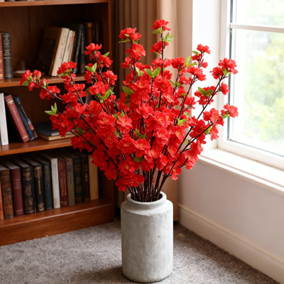 10 Pcs Artificial Peach Blossom Bouquet, 26 Inch Long Stem Silk Faux Flowers for Spring Decoration, Home Wedding Bedroom Party Decorative Flowers, Red