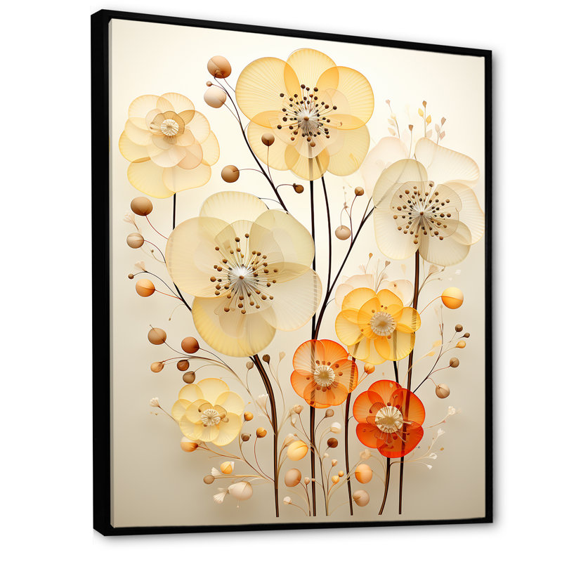 «Yellow Flora Fantasy - Botanicals», art mural, Cadre flottant noir, H 32 po x l 16 po x P 1 po