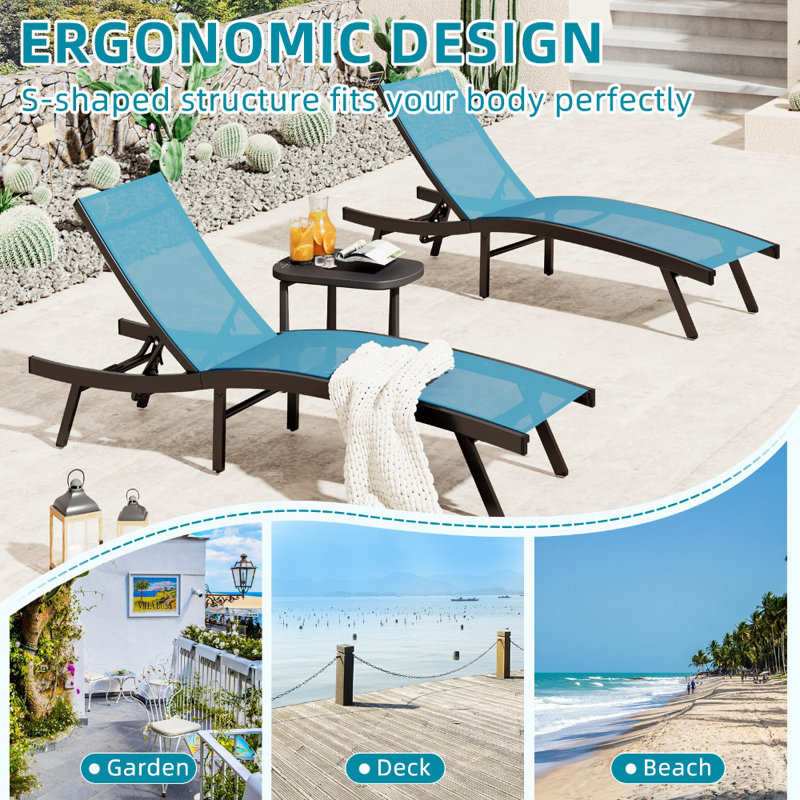 All Weather Pool Lounge Chairs Ergonomic Design With Adjustable Backrest, Blue