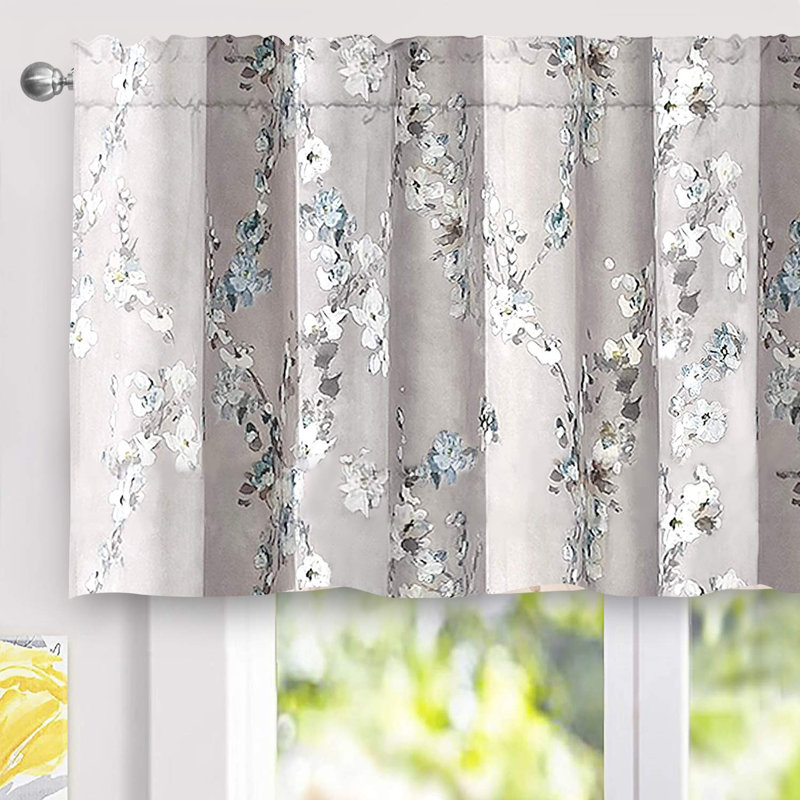 Hutchcraft Floral Tailored Window Valance, 50" W x 24" L, Blue/Gray, Floral