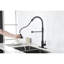 Robinet de cuisine à ressort - Acier inoxydable, noir mat, monotrou, douchette extractible pour une utilisation pratique en acier, buse pivotante à 360 °, contrôle du débit d'eau