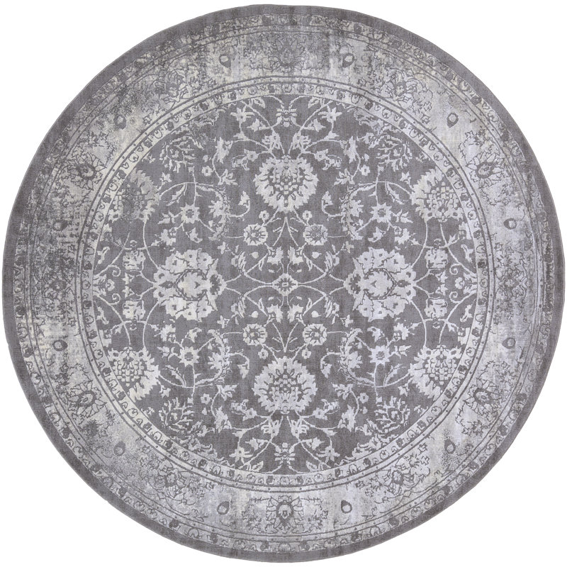 Tapis oriental gris moyen / ivoire / taupe / gris anthracite Alexander, Rond 5 pi 3 po