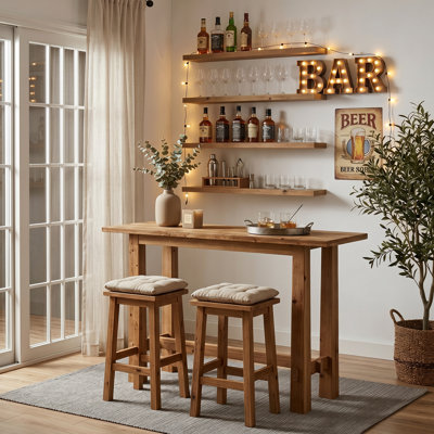 63” Solid Wood Bar Pub Table, Counter Height Dining Table for for Home Bar, Bistro, Kitchen