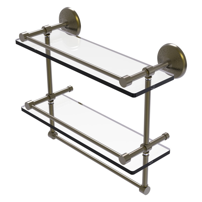 Étagère 2 pièces avec barre à serviettes Tilney, Laiton antique, 16"H x 16"W x 14"D