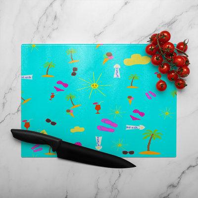 Beach Cartoons Glass Chopping Board