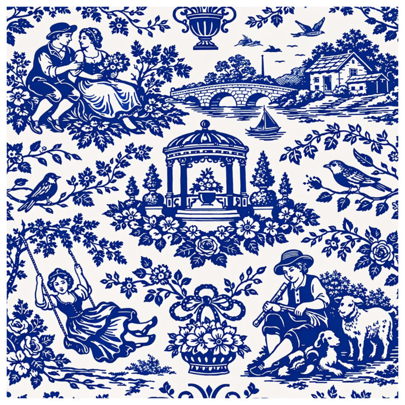 Blue Toile Pattern Double Sided Throw Pillows, 26 x 26 inches