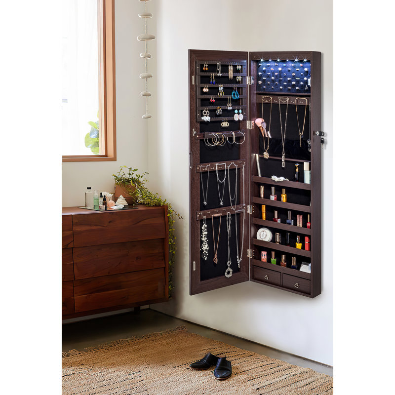 Armoire à bijoux murale avec miroir Grishilde, Marron