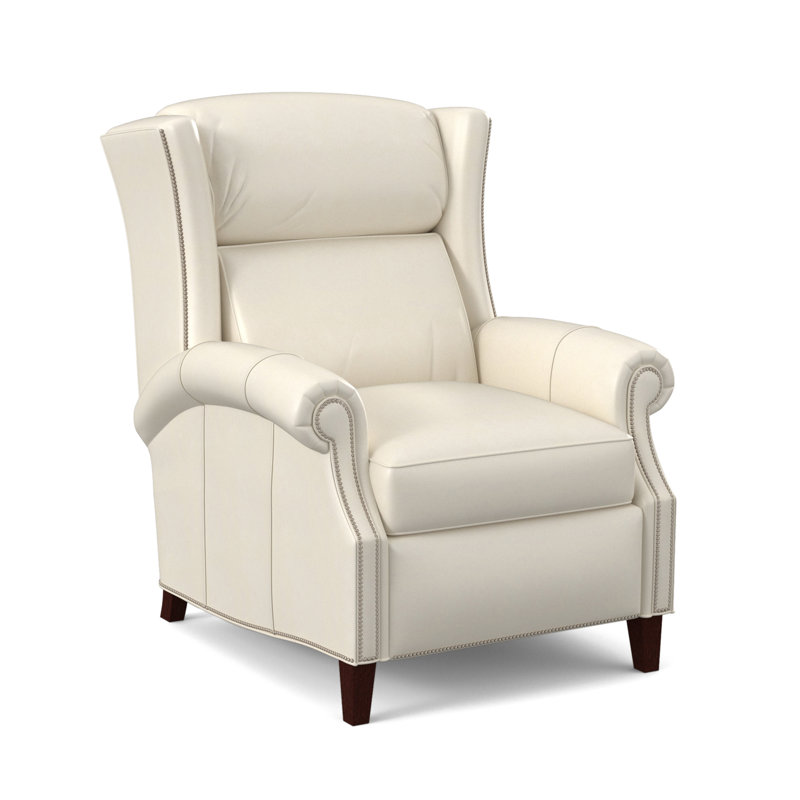 Broderick Recliner, #9 Pewter, Anilina Cacao Genuine Leather, Mahogany