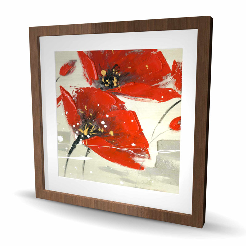 Fleurs abstraites rouges dans le vent - reproduction encadrée pour chambre à coucher, H 24 po x l 24 po