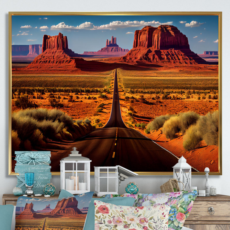 Monument Monument Navajo Spirit - paysages, impressions d'art mural, Cadre flottant doré, H 34 po x l 44 po x P 1,5 po
