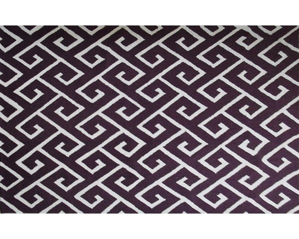 Tapis décoratif mauve/blanc crocheté à la main à motif géométrique bambous, Rectangle 5 pi x 7 pi
