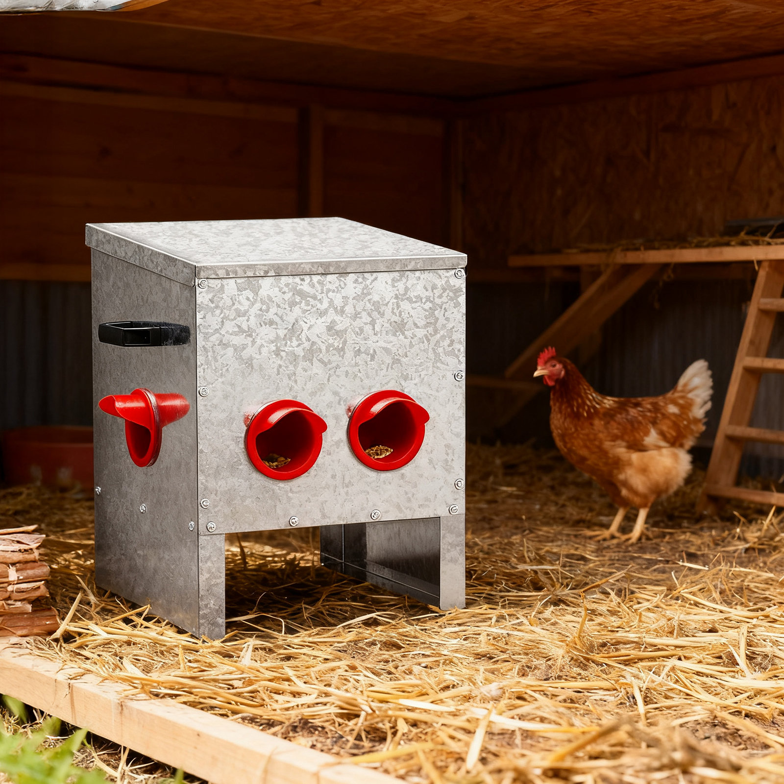 Tucker Murphy Pet™ 20.9'' Red & Silver Chicken Feeder Rodent Proof