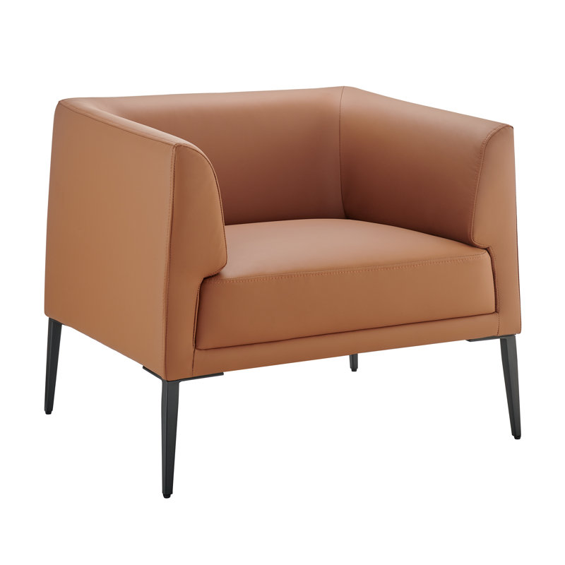 Manjola Matias Lounge Chair In Dark Caramel With Matte Black Legs, Dark Caramel